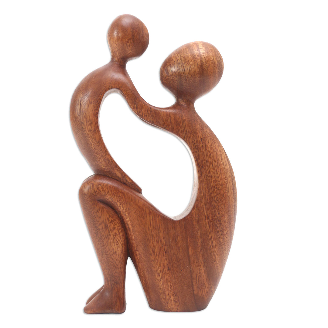 Mother and Child Wood Sculpture - I Adore You