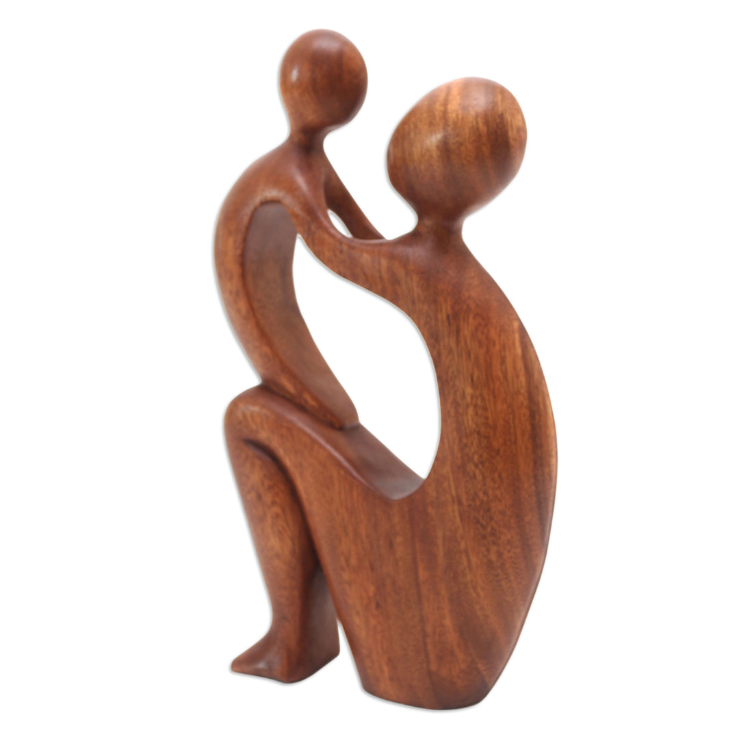 Mother and Child Wood Sculpture - I Adore You