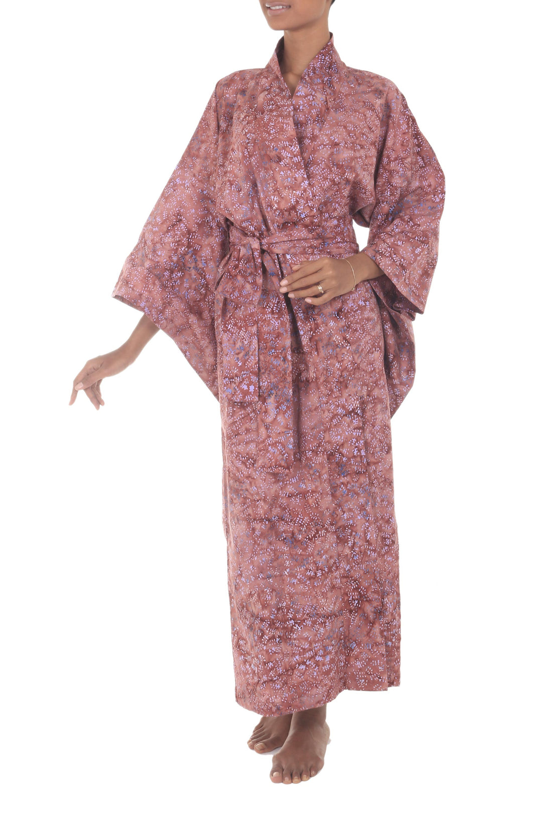 Handmade 100% Cotton Robe in Red Pink Tones from Indonesia - Earth Dancer