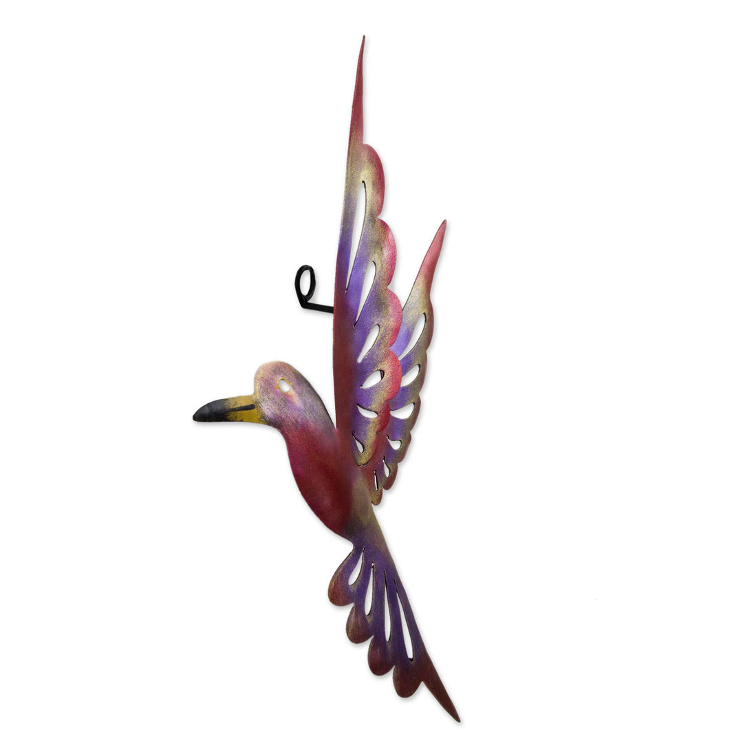 Steel Bird Wall Sculpture (15 Inches) - Rosy Hummingbird