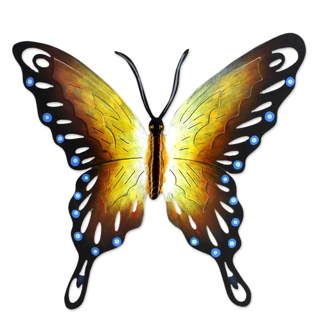 Hand Made Orange Butterfly Steel Wall Sculpture Mexico - Soul of Happiness