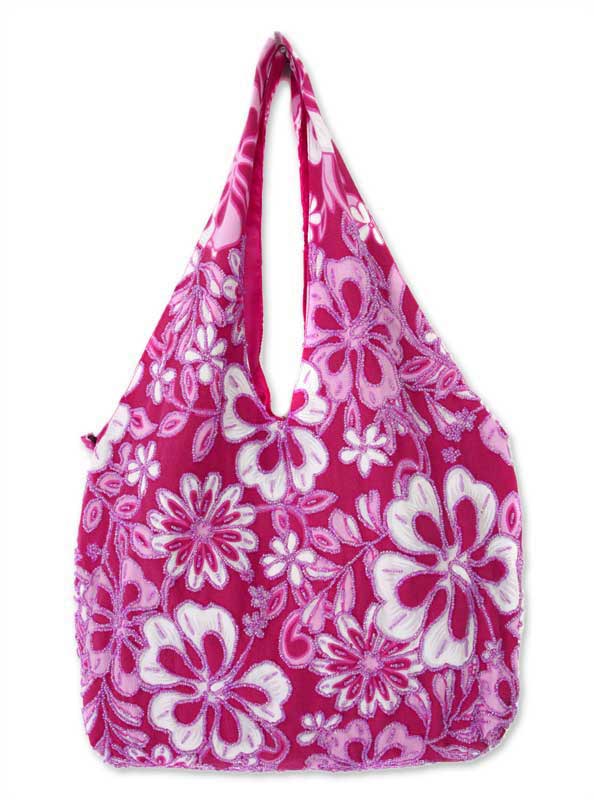 Cotton hobo shoulder bag - Pink Wilderness