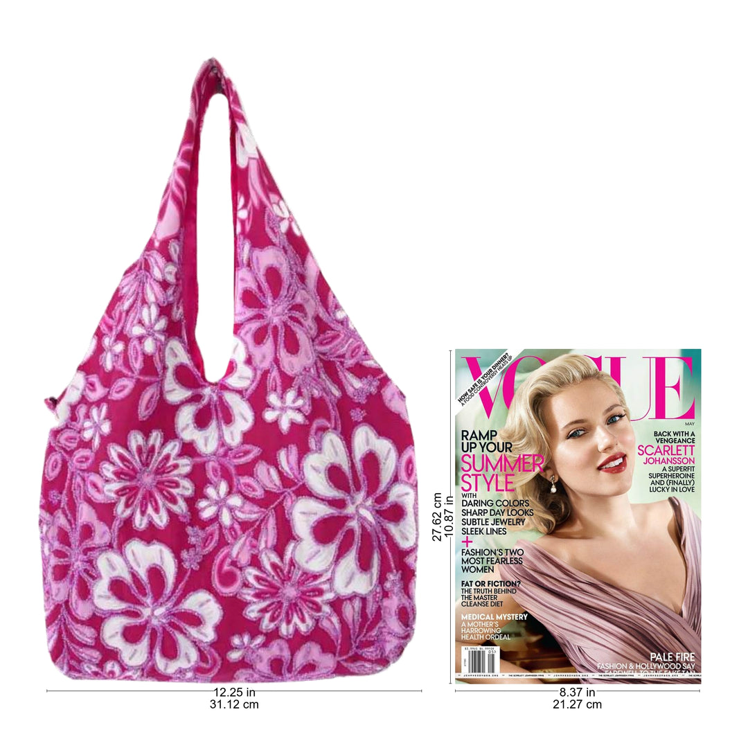 Cotton hobo shoulder bag - Pink Wilderness