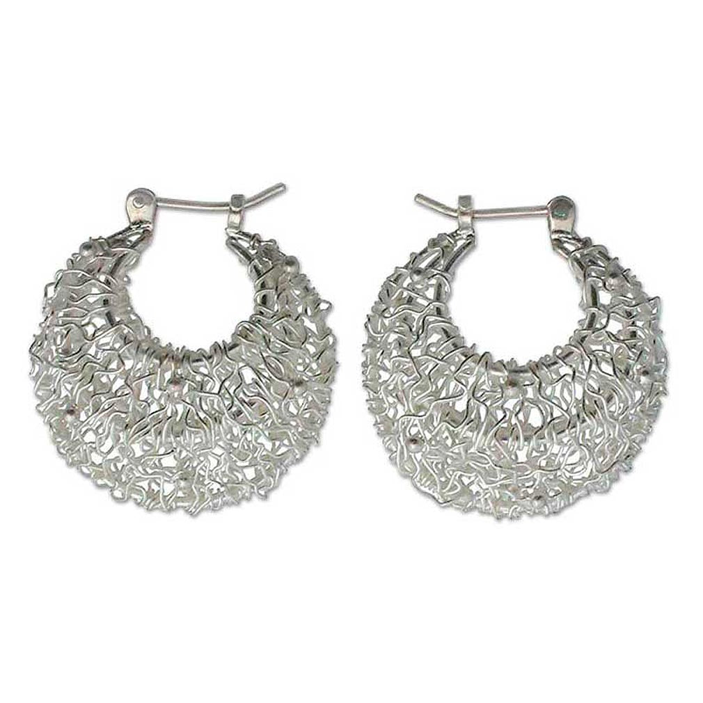 Hand Made Sterling Silver Hoop Earrings - Origins of Life
