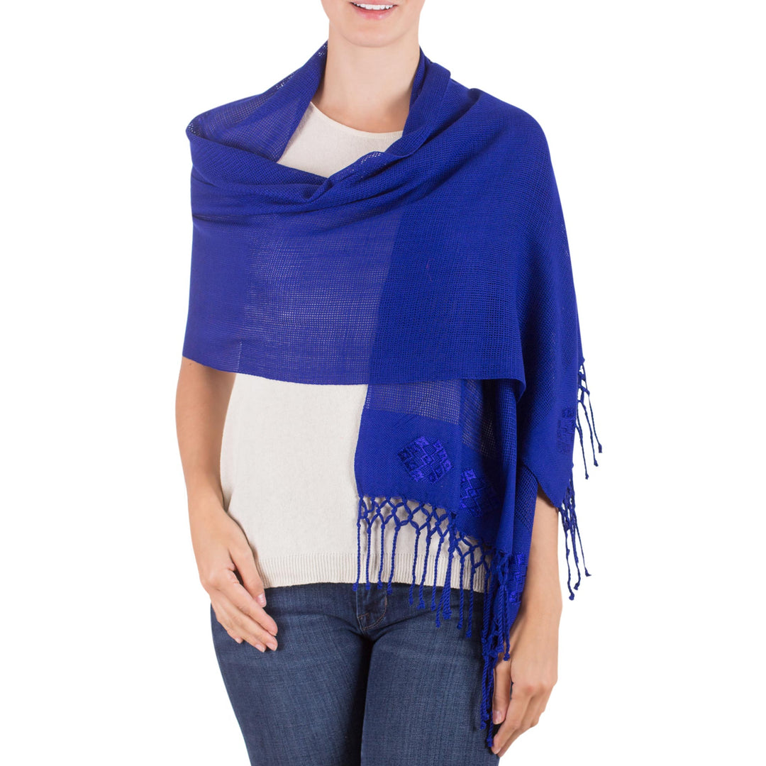 Artisan Crafted Women's Rayon Shawl Wrap - Cobalt Blue Fiesta