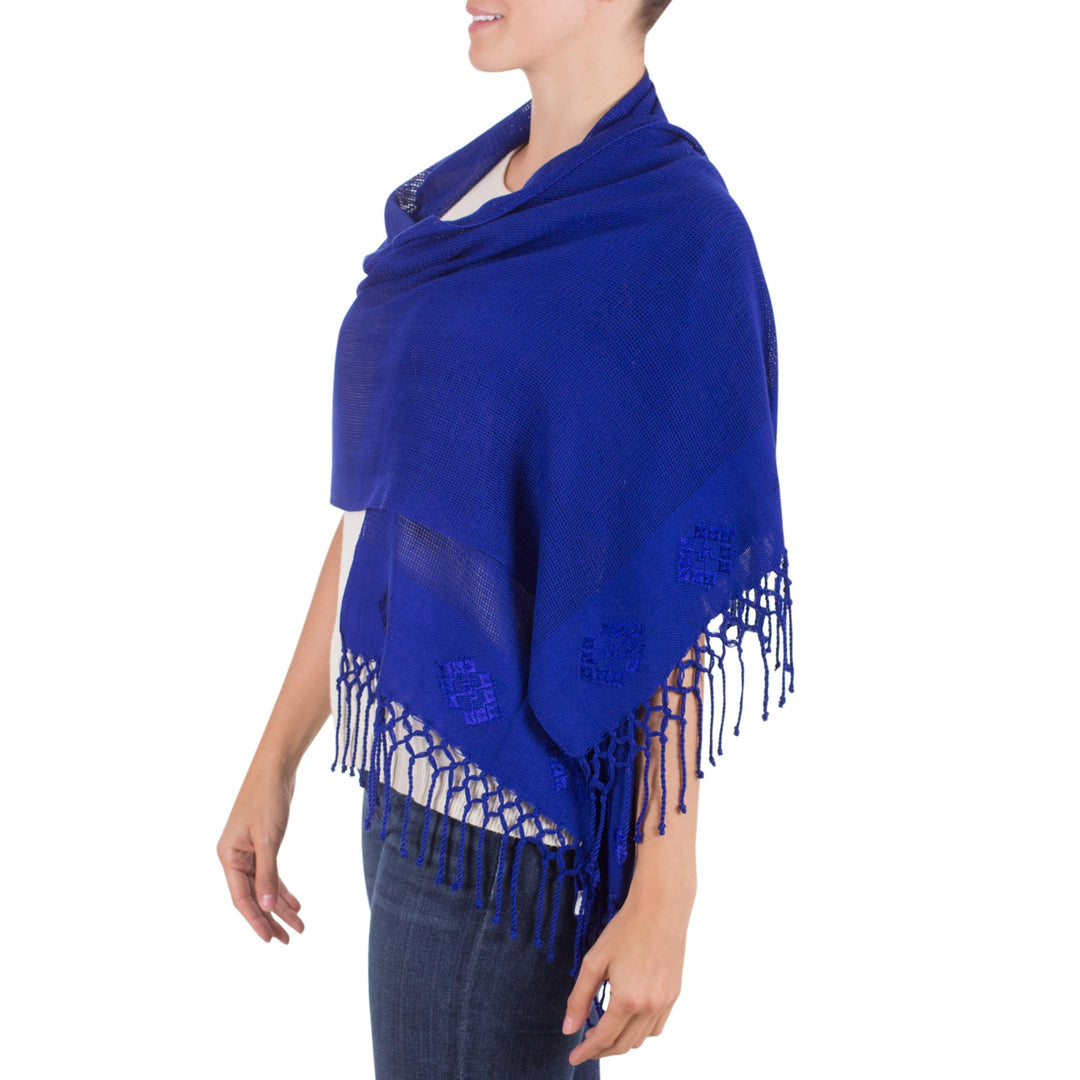 Artisan Crafted Women's Rayon Shawl Wrap - Cobalt Blue Fiesta