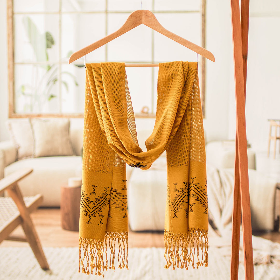 Unique Central American Embroidered Yellow Shawl - Hillside Lullaby