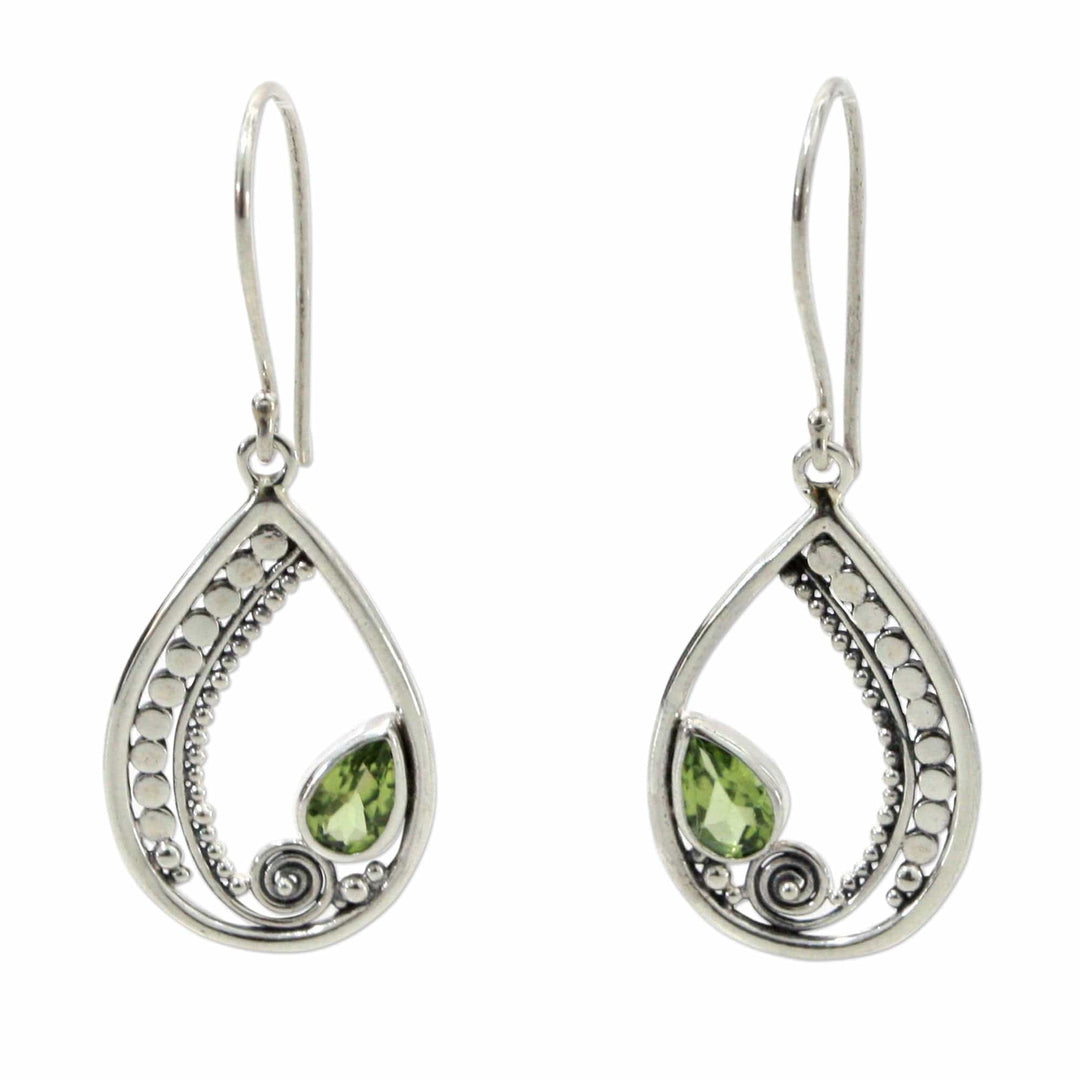 Sterling Silver Peridot Dangle Earrings - Paisley Swirl