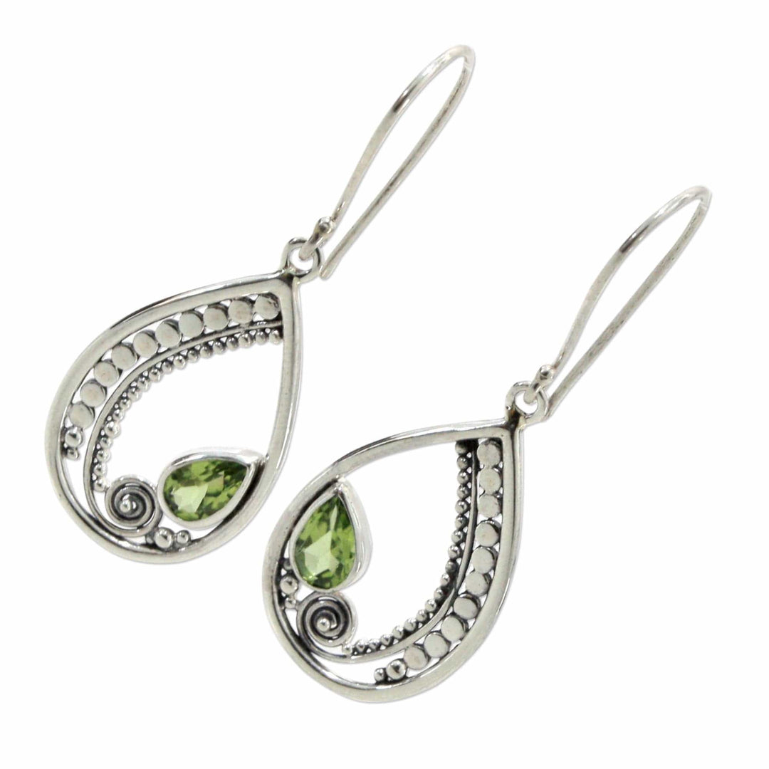 Sterling Silver Peridot Dangle Earrings - Paisley Swirl
