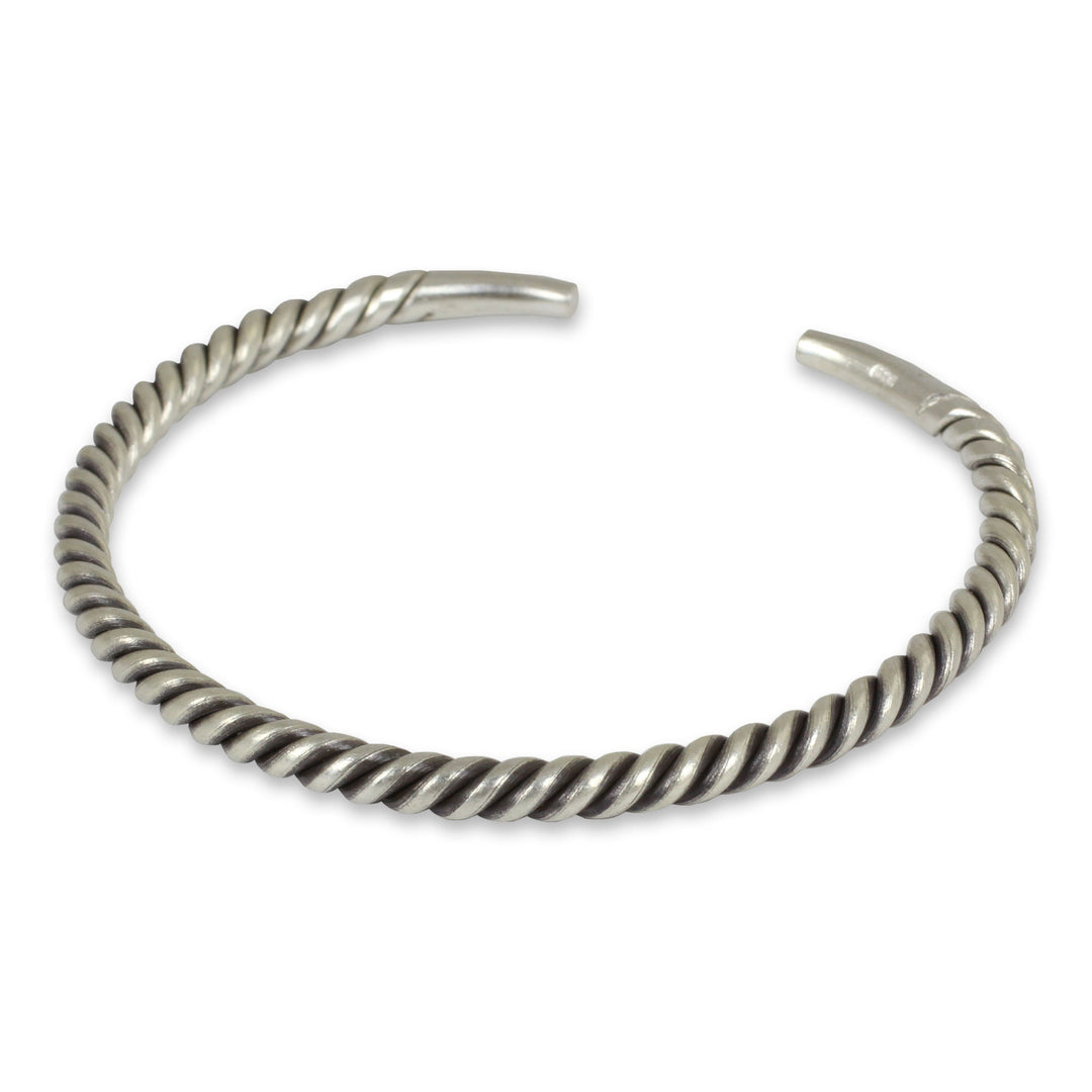 Men's Artisan Crafted Sterling Silver Cuff Bracelet - Thai Swirl