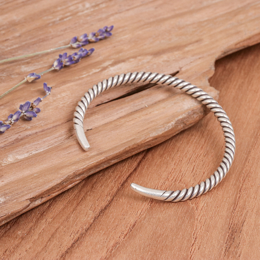 Men's Artisan Crafted Sterling Silver Cuff Bracelet - Thai Swirl