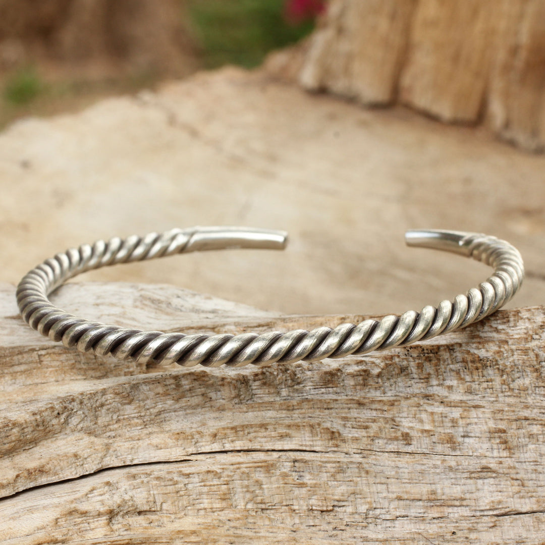 Men's Artisan Crafted Sterling Silver Cuff Bracelet - Thai Swirl