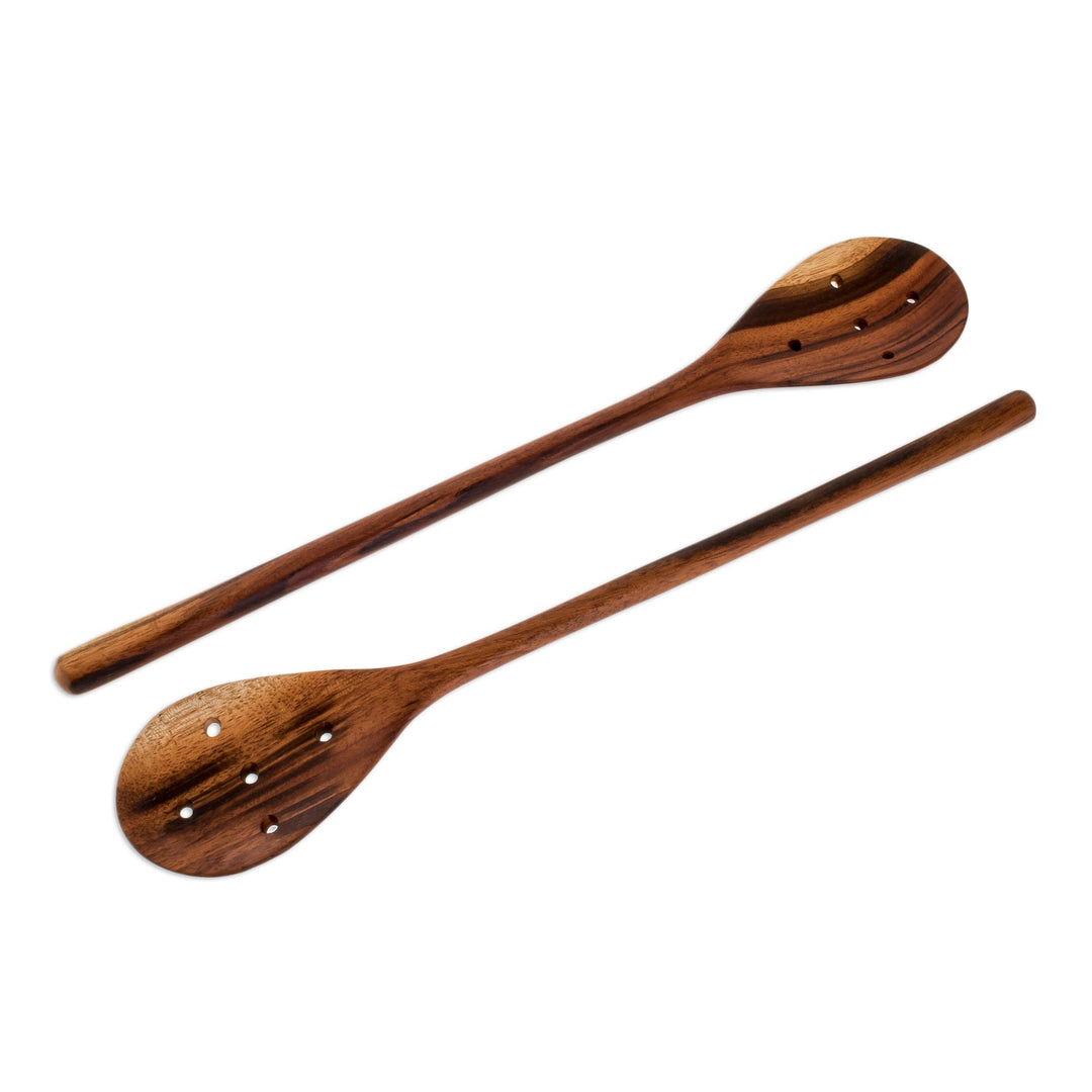 Handcarved Wood Slotted Spoons (Pair) - Peten Delight