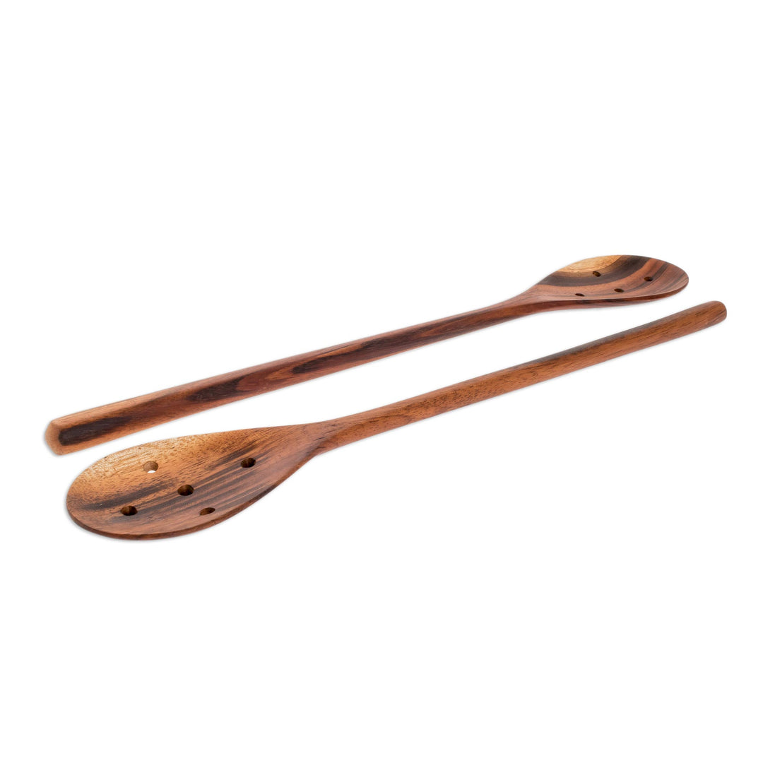 Handcarved Wood Slotted Spoons (Pair) - Peten Delight