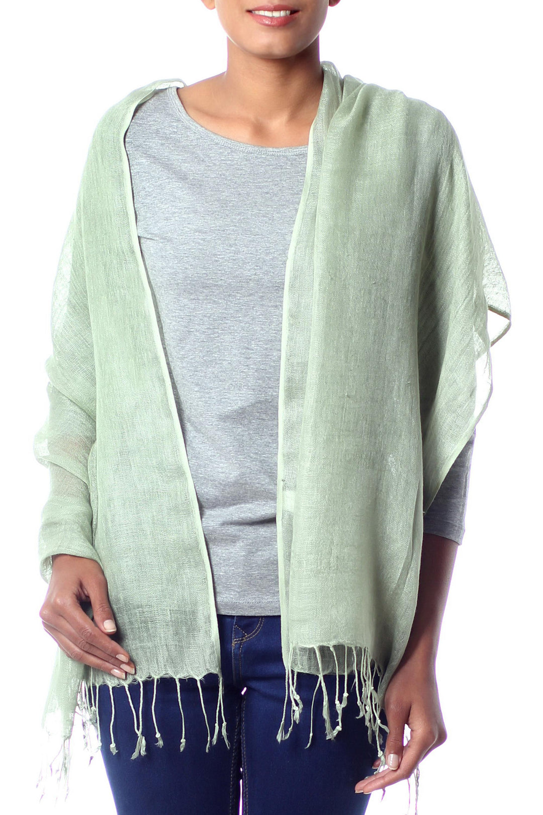 Linen Shawl - Sheer Moss Green