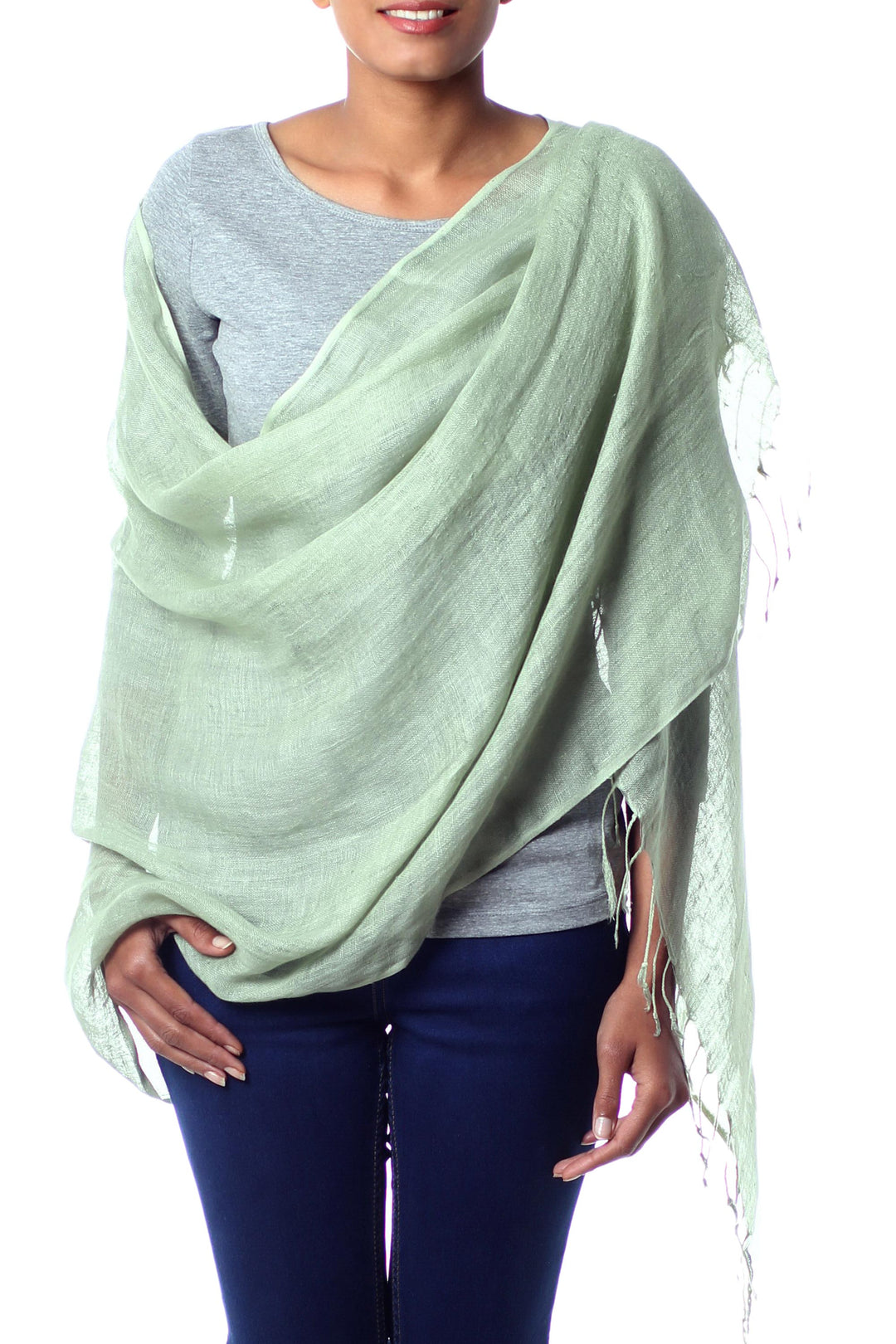 Linen Shawl - Sheer Moss Green