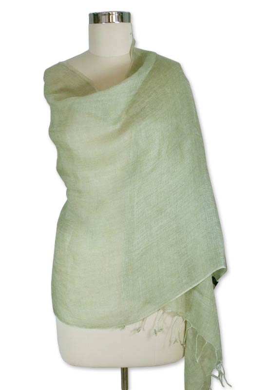Linen Shawl - Sheer Moss Green