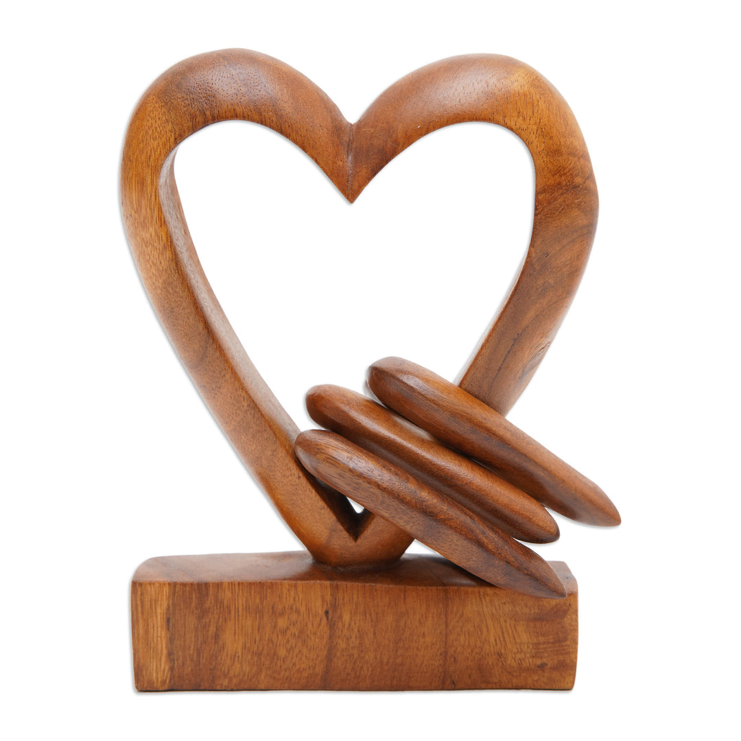 Hand Carved Suar Wood Romantic Sculpture - Heart Power