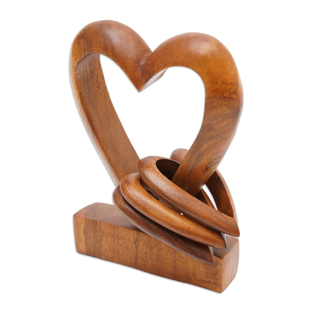 Hand Carved Suar Wood Romantic Sculpture - Heart Power