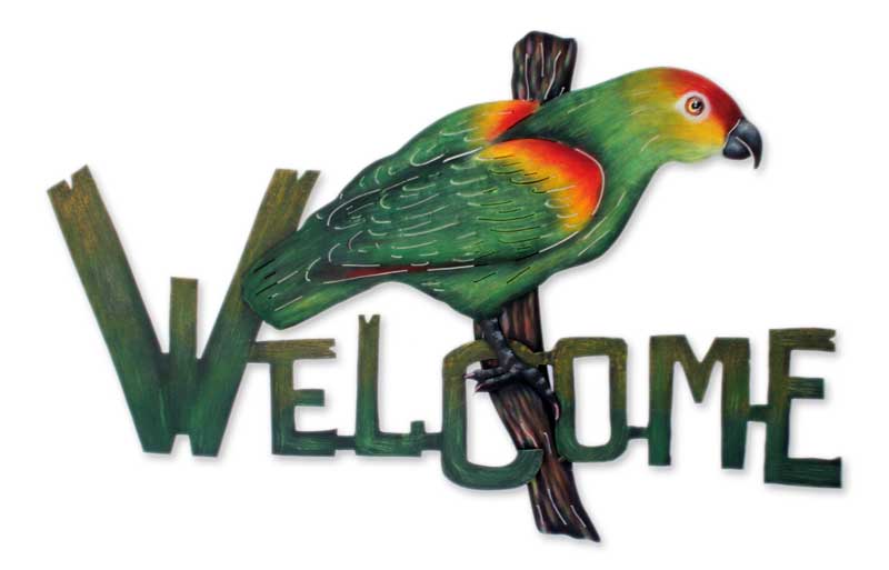 Bird Motif Steel Welcome Sign Outdoor Living - Perky Parrot