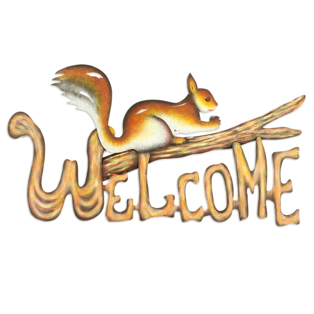 Steel Welcome Sign Outdoor Living - Busy Squirrel