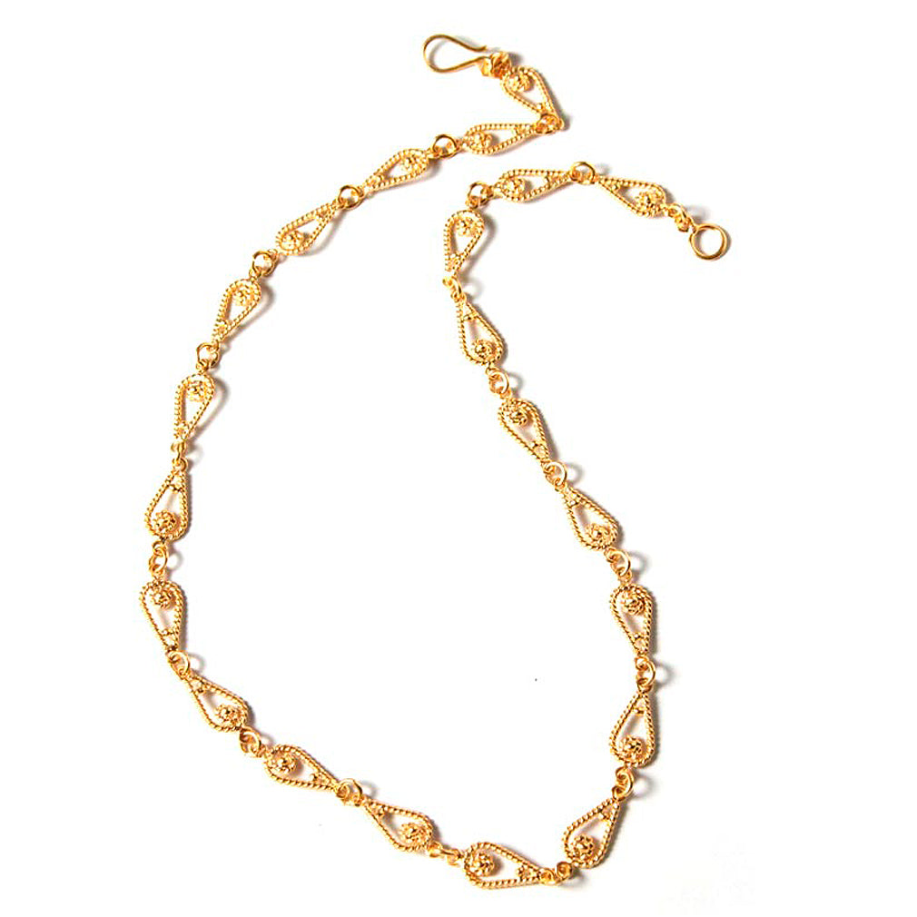 Handmade 21K Gold Plated Link Chain Necklace - Spiral Teardrops