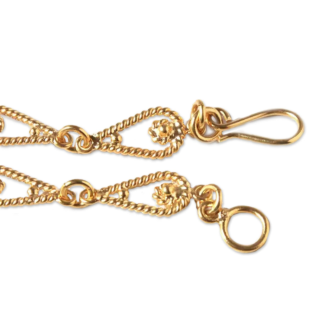 Handmade 21K Gold Plated Link Chain Necklace - Spiral Teardrops