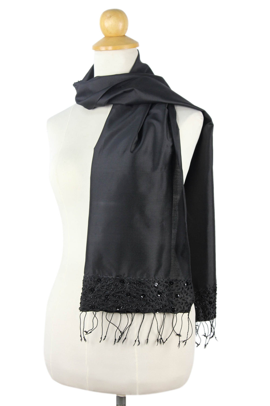 Hand Beaded Silk Blend Shawl - Glamour in Black
