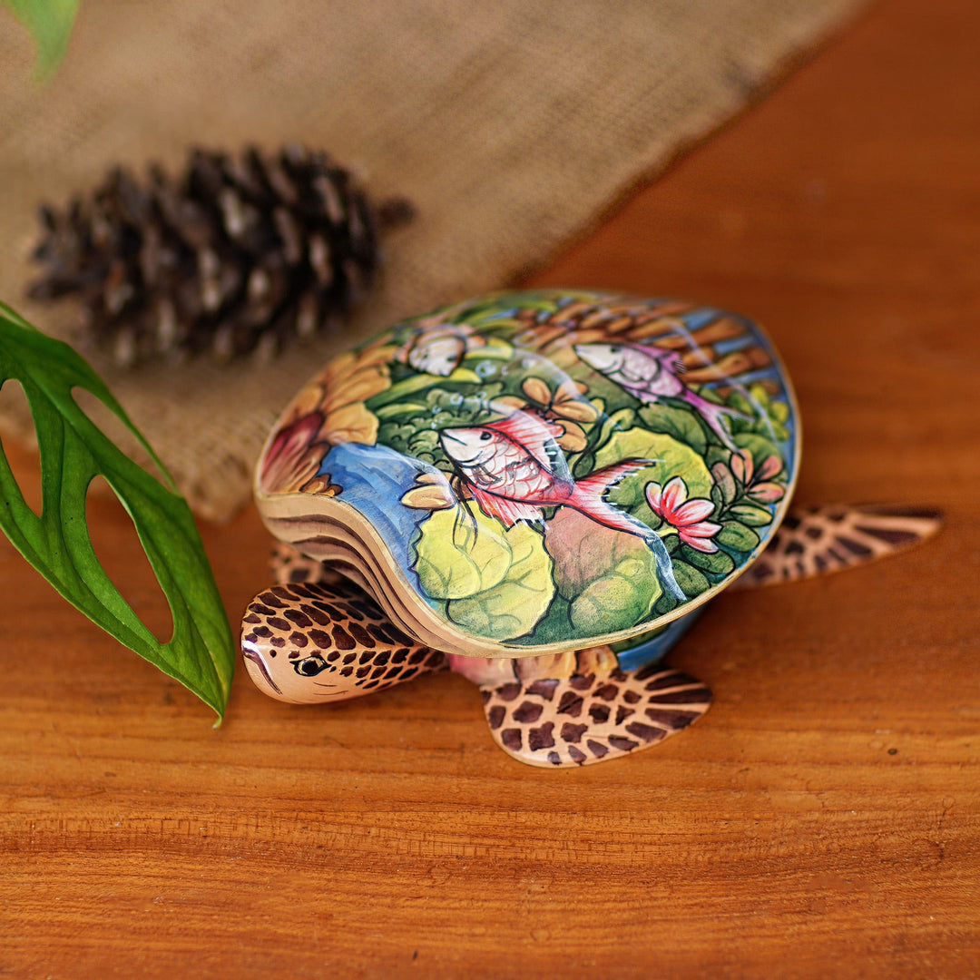 Hand Crafted Wood Jewelry Box - Sea Turtle