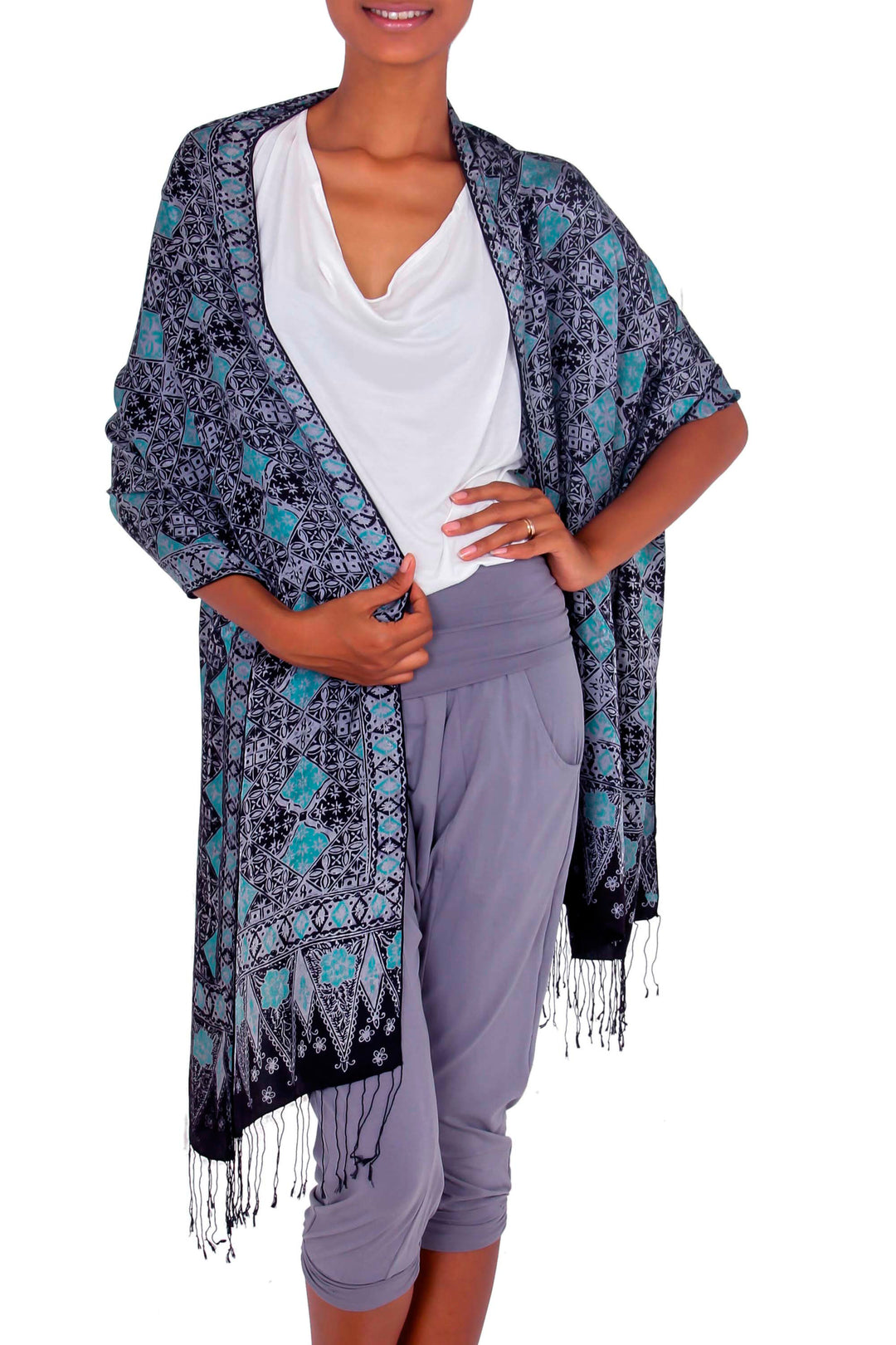 Batik Silk Shawl Handmade in Indonesia - Blue Sarangan