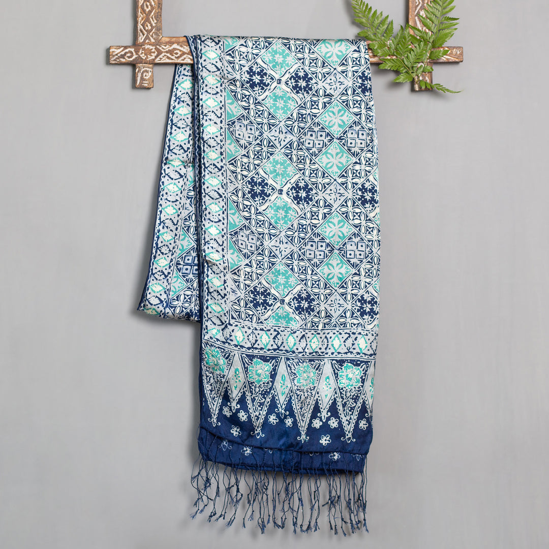 Batik Silk Shawl Handmade in Indonesia - Blue Sarangan