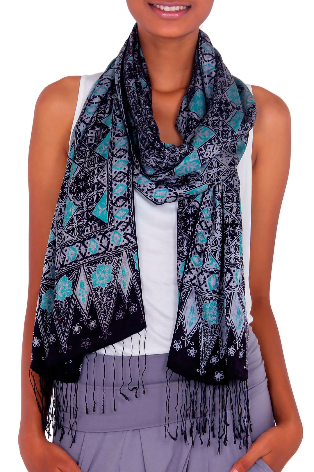 Batik Silk Shawl Handmade in Indonesia - Blue Sarangan