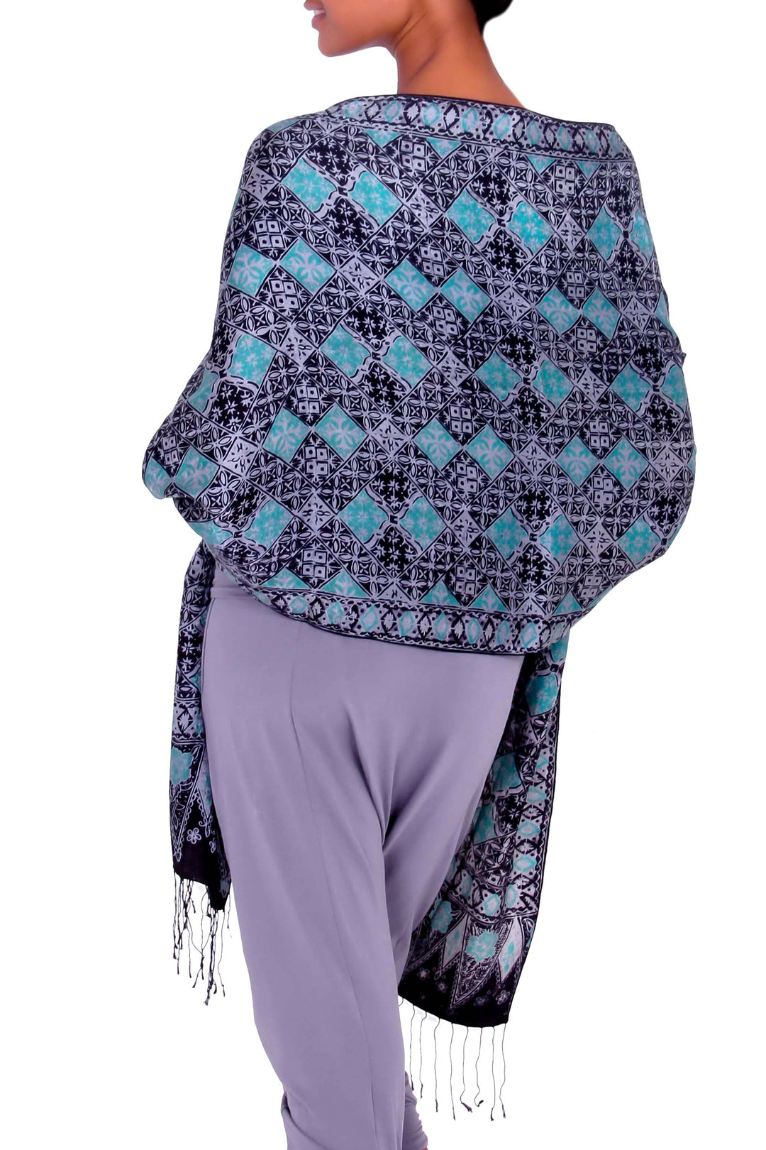 Batik Silk Shawl Handmade in Indonesia - Blue Sarangan