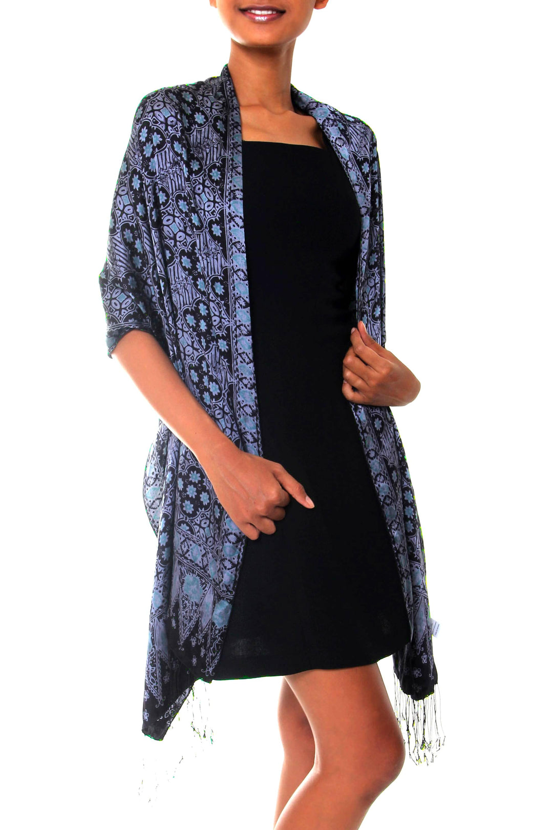 Batik Silk Shawl with Kawung Motifs from Bali - Java Sea