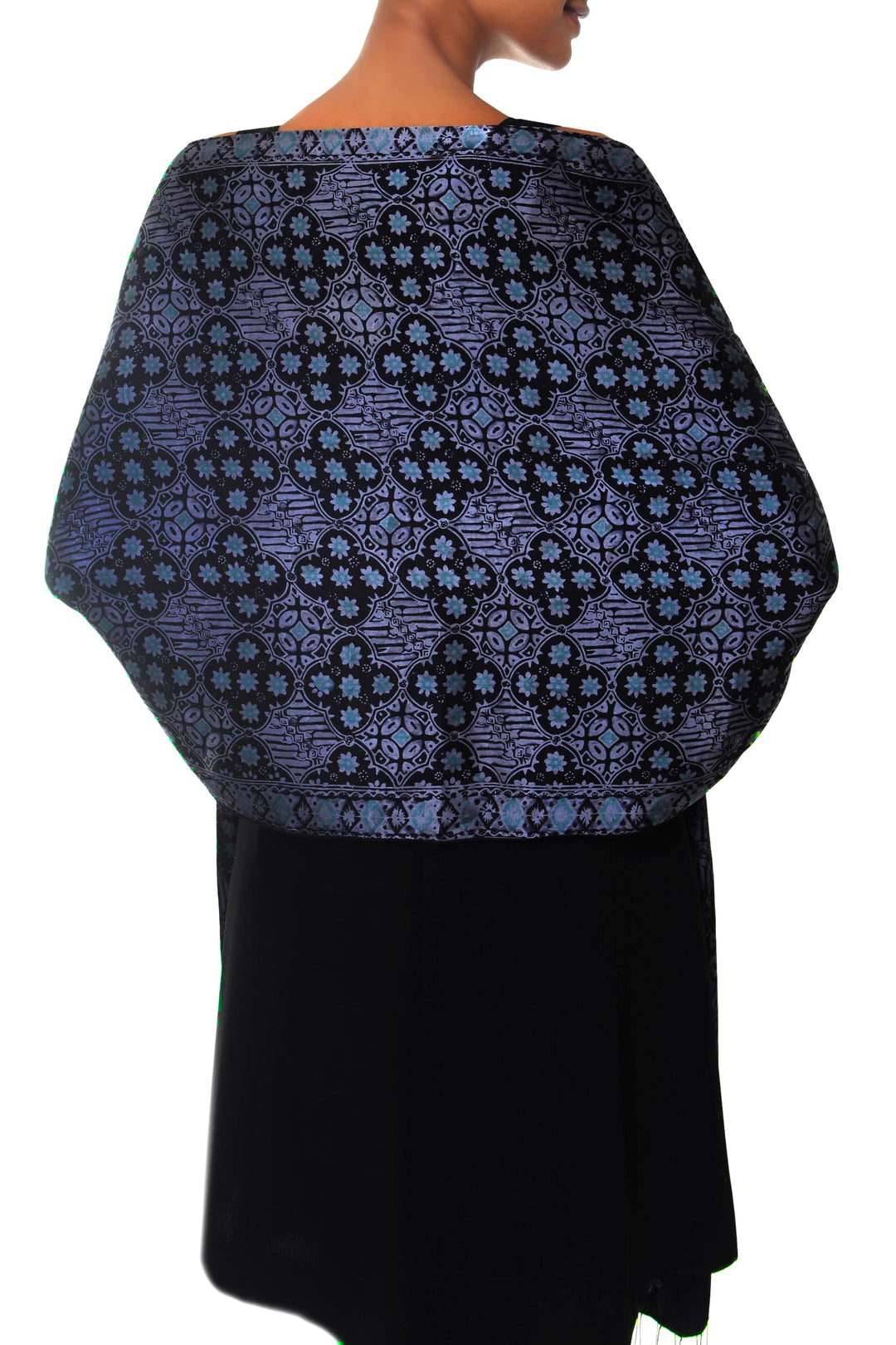 Batik Silk Shawl with Kawung Motifs from Bali - Java Sea
