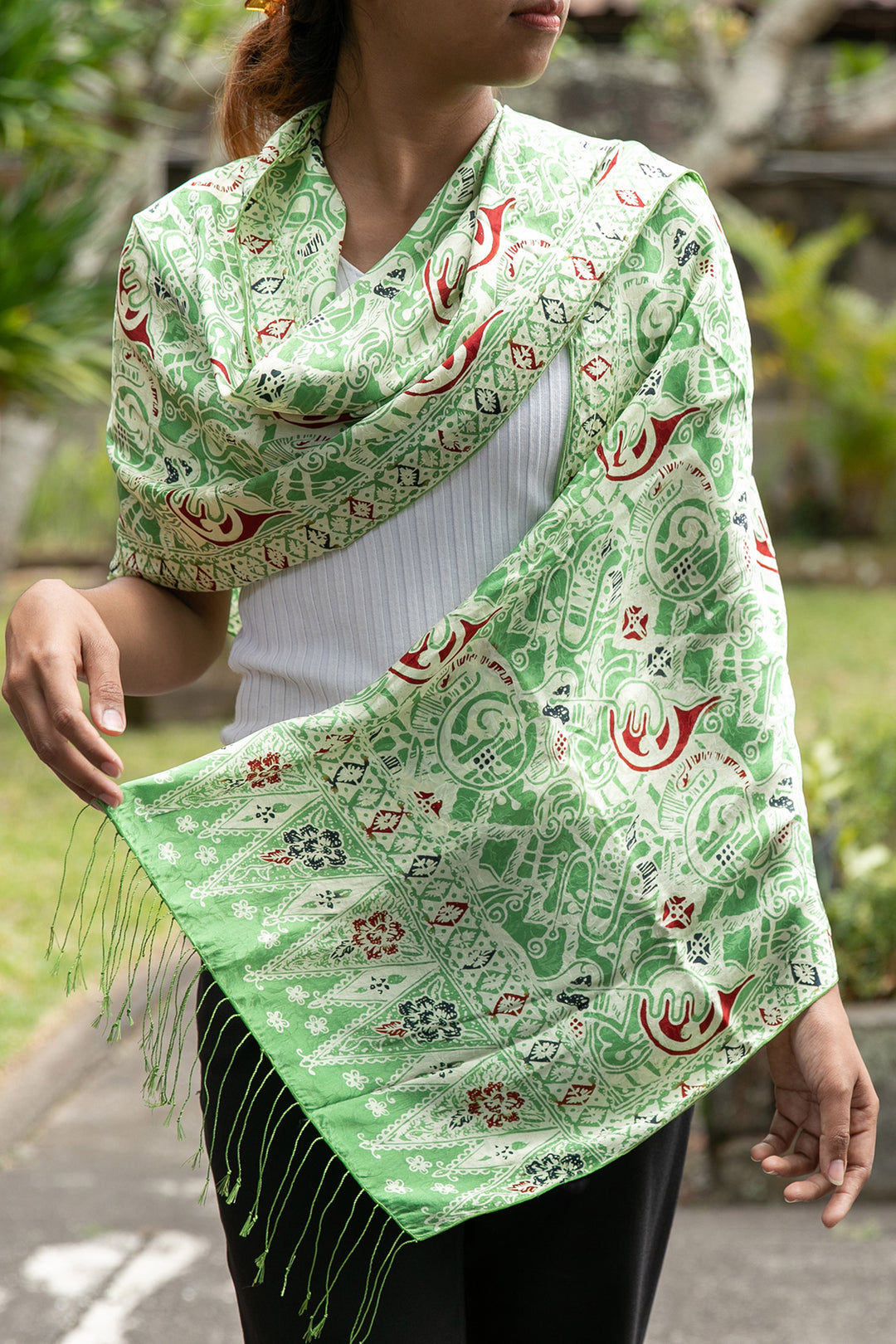 Handcrafted Indonesian Batik Silk Shawl - Bogor Lady