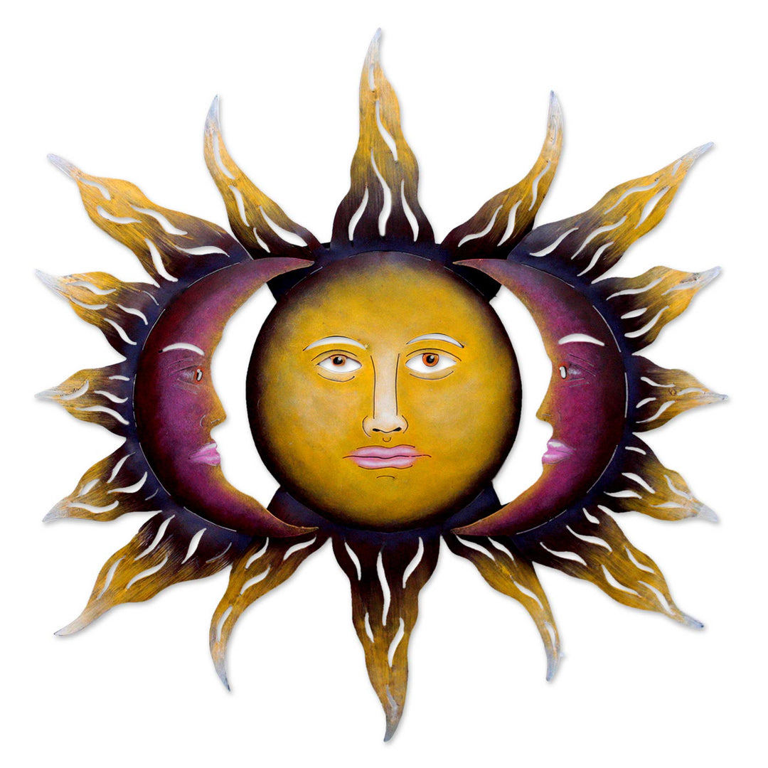 Hand Made Sun and Moon Steel Wall Art from Mexico - Beloved Sun