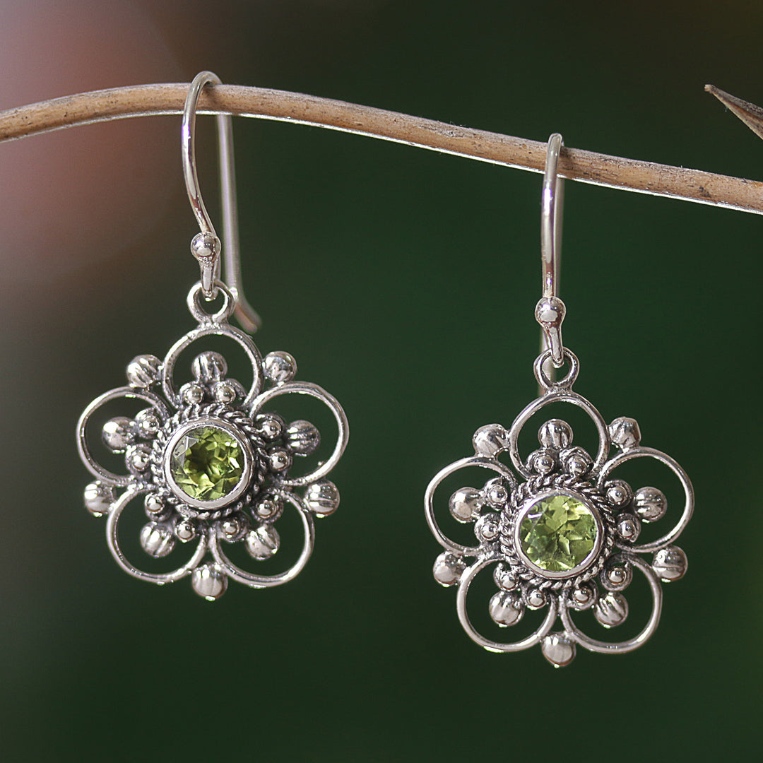 Handcrafted Floral Peridot Dangle Earrings - Nature's Gift