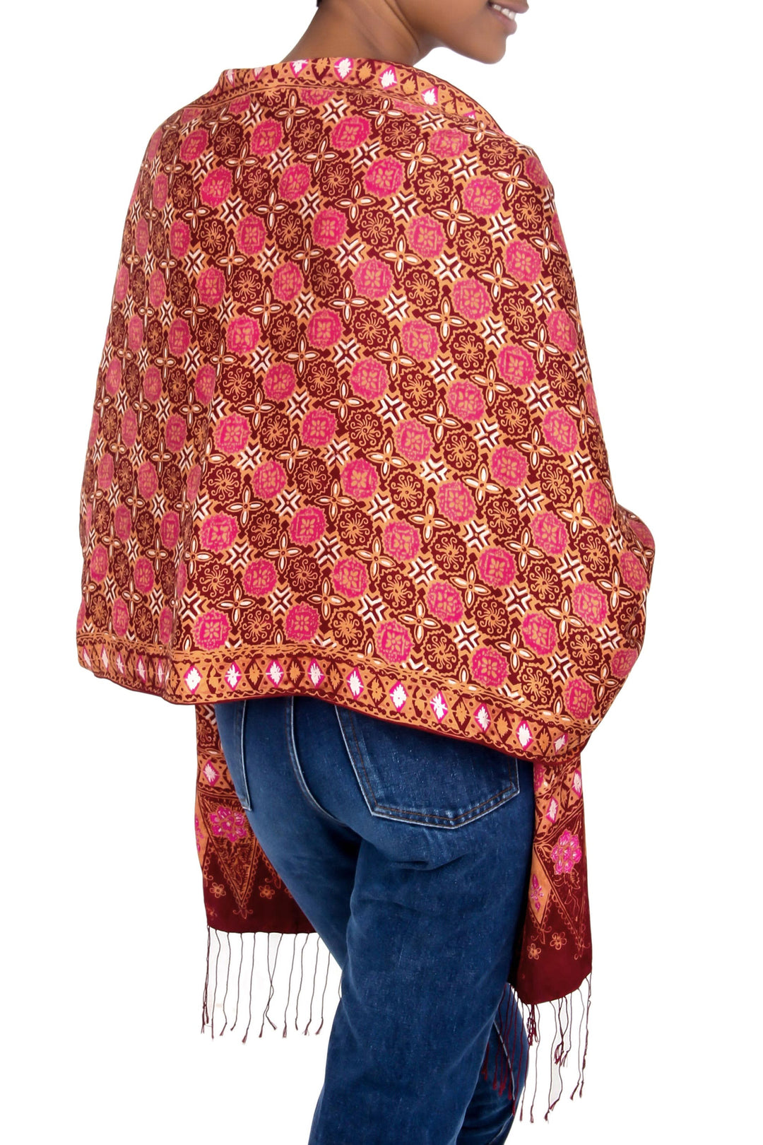 Red Silk Batik Shawl Wrap - Java Crimson Court