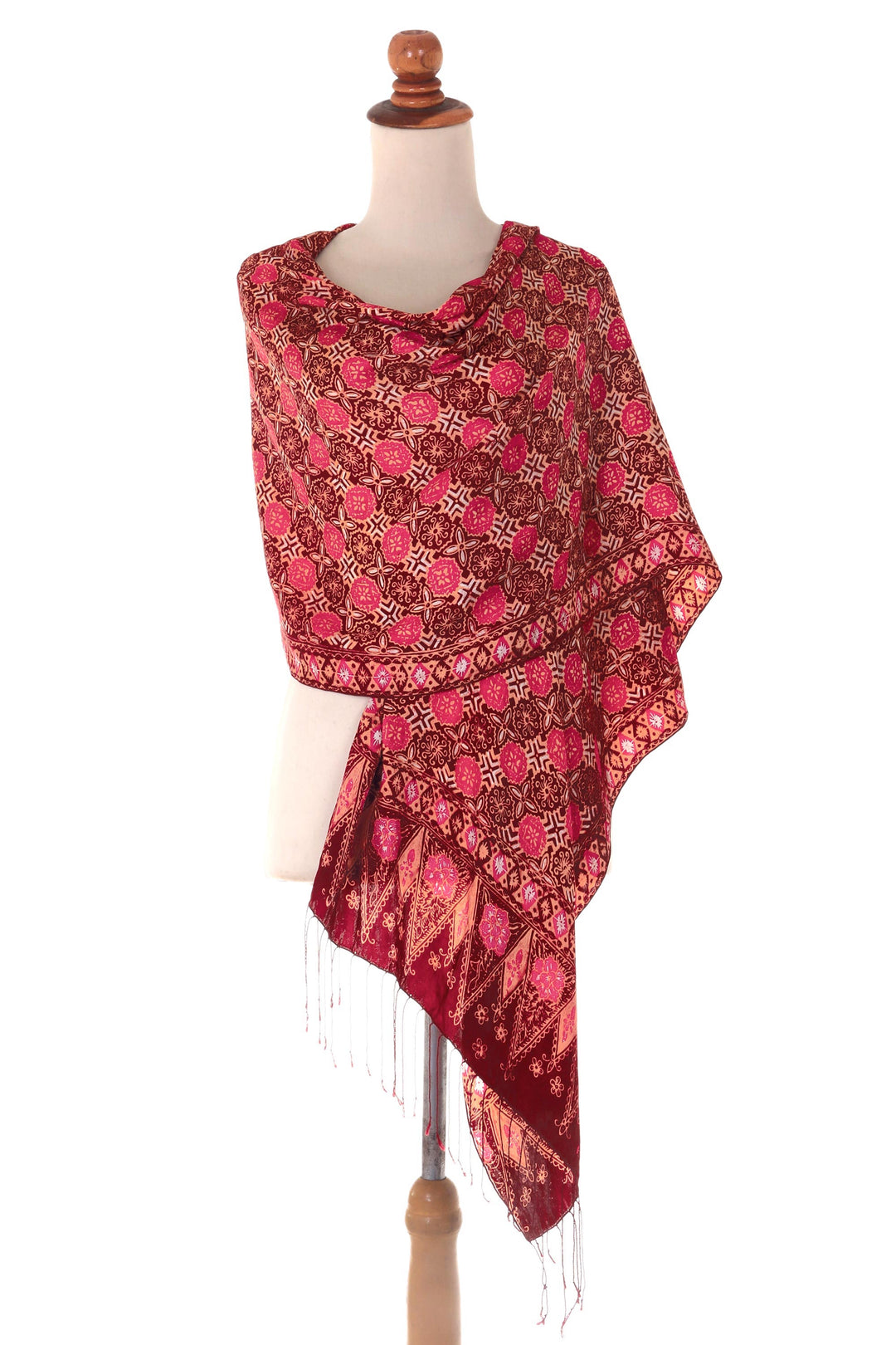 Red Silk Batik Shawl Wrap - Java Crimson Court