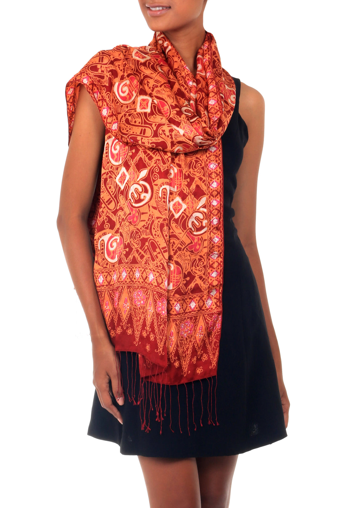 Handmade Silk Batik Shawl  - Red Modern Art