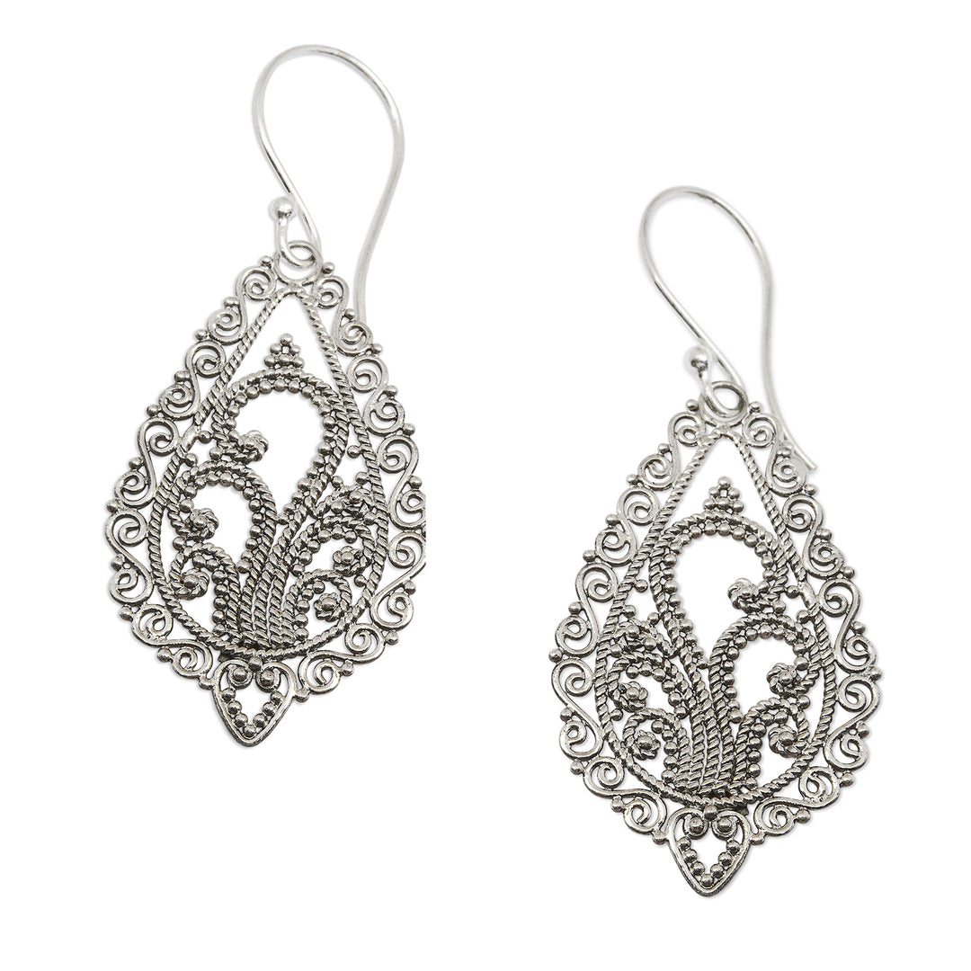 Handcrafted Floral Sterling Silver Dangle Earrings - Fern Flowers