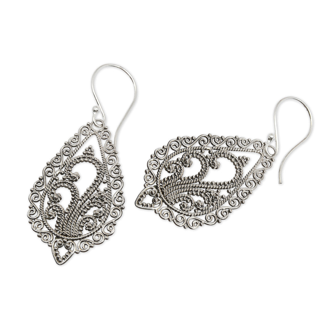 Handcrafted Floral Sterling Silver Dangle Earrings - Fern Flowers