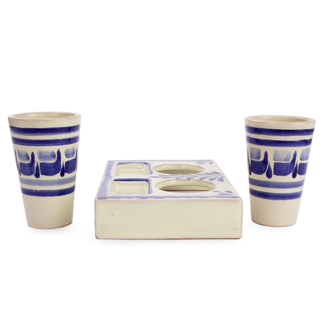 Majolica Ceramic Tequila Shot Glasses Handmade in Mexico - Blue Agave