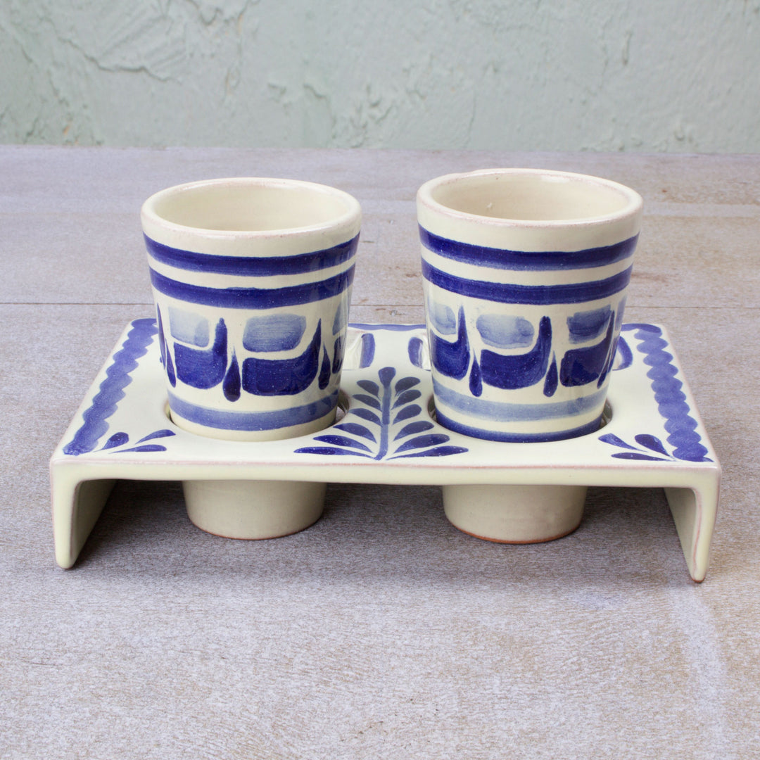 Majolica Ceramic Tequila Shot Glasses Handmade in Mexico - Blue Agave
