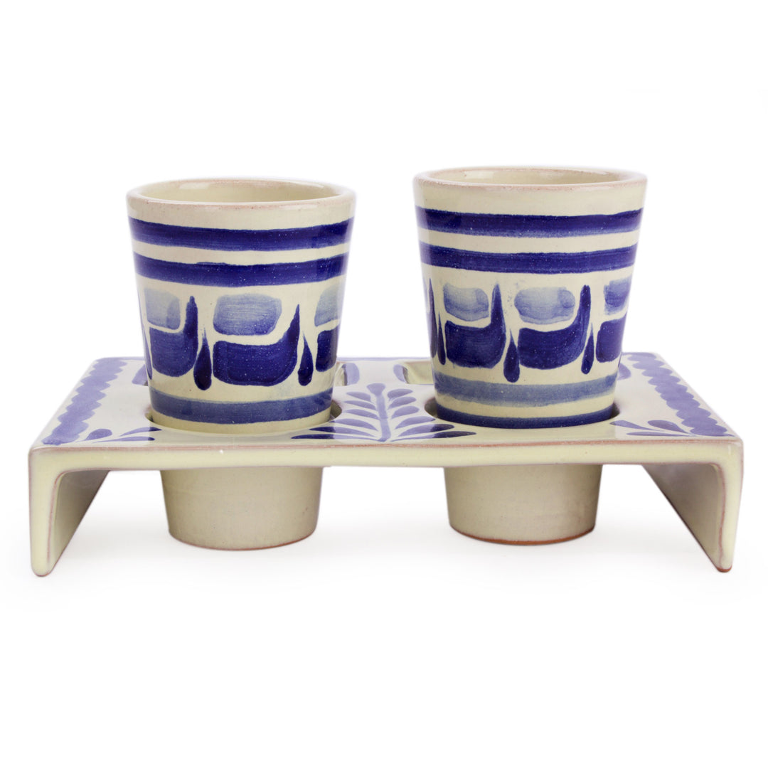 Majolica Ceramic Tequila Shot Glasses Handmade in Mexico - Blue Agave