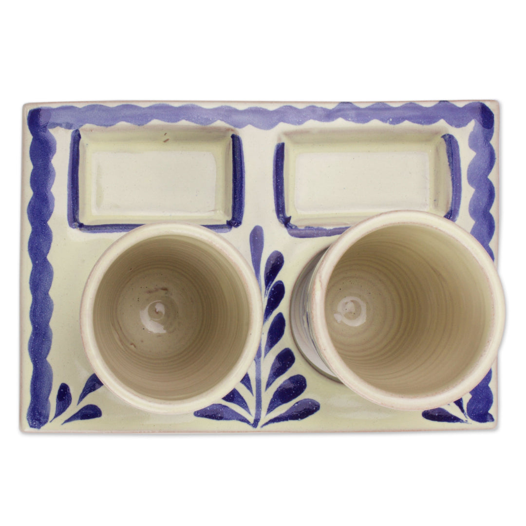 Majolica Ceramic Tequila Shot Glasses Handmade in Mexico - Blue Agave