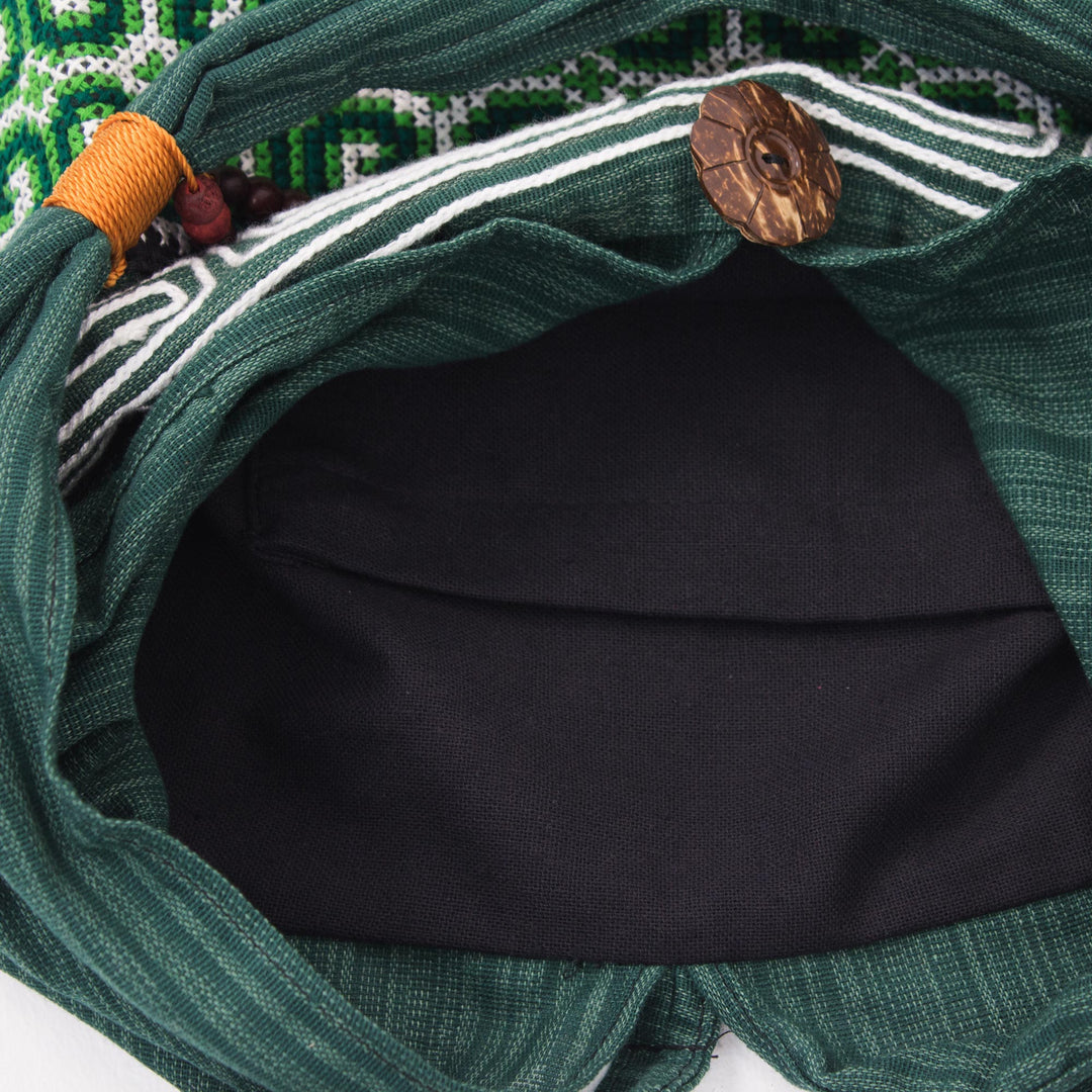 Green Embroidered Shoulder Bag from Thailand - Lanna Forest