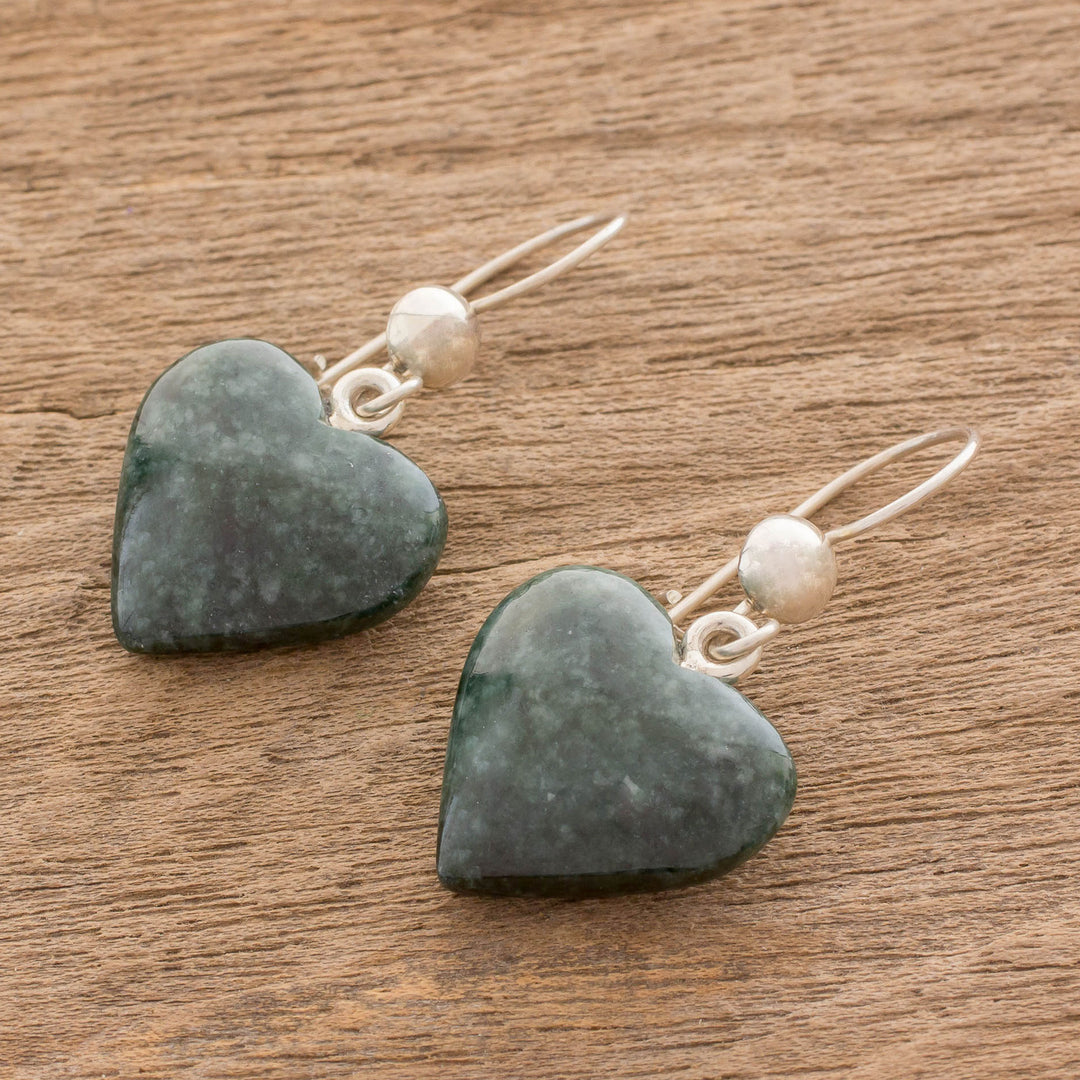 Heart Shaped Jade Dangle Earrings from Central America - Love Immemorial