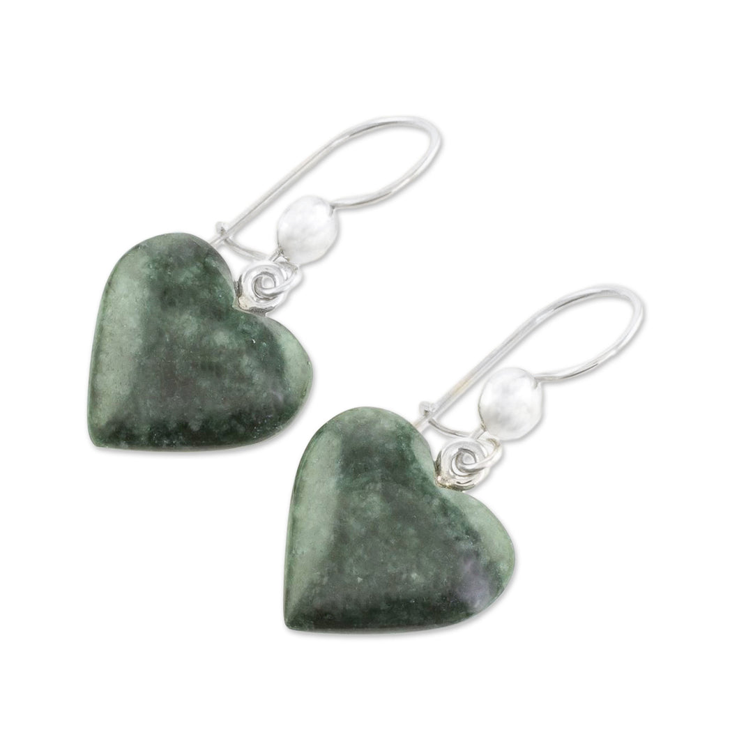 Heart Shaped Jade Dangle Earrings from Central America - Love Immemorial